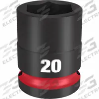 MILWAUKEE Standard Impact Socket: 1/2 in Drive Size, Metric, 20 mm Socket Size, 6-Point, Std (MPN 49-66-6252). Key specifications — attr1215501: MILWAUKEE; attr1215515: Black Phosphate; attr1215518: 20 mm.