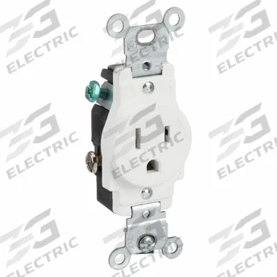 LEVITON Receptacle: Single, 5-15, White, 125V AC, 15 A, 2 Pole / 3 Wire (MPN 5015-W) - General Purpose Receptacles