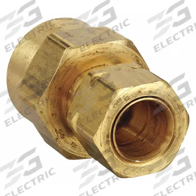 PARKER Compression Fitting Adapter: 3/8 in OD x 3/8 in Pipe Fitting Size, Compression x FNPTF - Self-Aligning Brass Compression Fittings