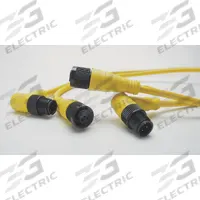 Cordset: M12 Male Right Angle X Bare Wire, 3 Pins, Yellow, PVC, 5 m Cable Lg, 4 A Max Current (A) (MPN 803007A09M050). Key specifications — Cable Jacket Color: Yellow; End 1 Gender: Male; End 1 Mounting Orientation: Right Angle; End 2 Connection Type: Bare Wire; IP Rating: IP67; Brand: BRAD HARRISON; NEMA Rating: 6P; Wire Size: 22 AWG.