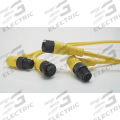Cordset: M12 Male Right Angle X Bare Wire, 3 Pins, Yellow, PVC, 5 m Cable Lg, 4 A Max Current (A) (MPN 803007A09M050). Key specifications — Cable Jacket Color: Yellow; End 1 Gender: Male; End 1 Mounting Orientation: Right Angle; End 2 Connection Type: Bare Wire; IP Rating: IP67; Brand: BRAD HARRISON; NEMA Rating: 6P; Wire Size: 22 AWG.