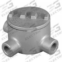 Conduit Outlet Body: Iron, GR, 2 in Trade Size, T Body, 76 cu in Body Capacity (MPN GRT200). Key specifications — Series: For Standard Body; Compatible Conduit Trade Size: 2 in; Thread Gender: Female; Hub Style: Threaded; Cover Included: Yes; Body Style: T; Connection Type: Threaded; Back Type: Round.