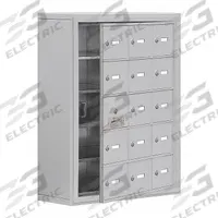 SALSBURY INDUSTRIES Cell Phone Locker: 24 in x 9 1/4 in x 31 in, 5 Tiers, 3 Units Wide, 14 Lockers (MPN 19158-15ASK). Key specifications — Mounting Style: Surface; Brand: SALSBURY INDUSTRIES; Handle Type: None; Locker Color: Aluminum; Locker Material: Aluminum; Frame Assembled: Assembled.