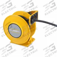 HUBBELL WIRING DEVICE-KELLEMS Extension Cord Reel: Ratchet Lock, 25 ft Cord Lg, 10 AWG, SOW, Yellow (MPN HBLW25104). Key specifications — Retractable Cord Ending NEMA Configuration: Bare Wire; Voltage: 600V AC; Brand: HUBBELL WIRING DEVICE-KELLEMS.