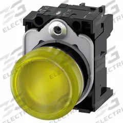 SIEMENS Pilot Light: 22 mm Panel Mounting Size, Yellow, LED, 110 V AC Max Volt Rating (Supply) (MPN 3SU1153-6AA30-1AA0). Key specifications — Series: 3SU; Brand: SIEMENS; Includes Push-To-Test: No Push-To-Test Included.