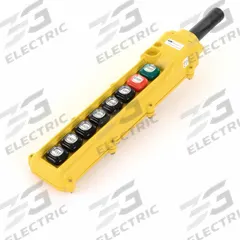 KH INDUSTRIES Pendant Control Station: (8) Push Buttons, 1NO/1NC, On/Off, NEMA 4/4X (MPN CPH08-B3C-000A). Key specifications — AC Contact Rating: 5 A @ 125/240 V; Action: Maintained/Maintained/Momentary/Momentary/Momentary/Momentary/Momentary/Momentary; DC Contact Rating: 2 A @ 24 V; Enclosure Material: Thermoplastic; Hub Style: Dead-End; Legend: On/Off; Operator Configuration: (8) Push Buttons; Brand: KH INDUSTRIES.