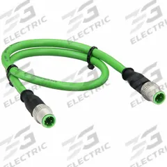 HARTING Cordset: Cat5, M12 Male Straight x M12 Male Straight, 2 m Lg, PUR, Green, D Coding, D (MPN 21349292477020). Key specifications — Brand: HARTING; Cable Jacket Color: Green; End 1 Coding: D; End 2 Coding: D; IP Rating: IP65; Performance Category: Cat5.