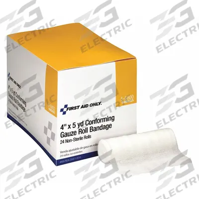FIRST AID ONLY Gauze Roll: 4 yd Dressing Lg, 4 in Dressing Wd, Gauze, Non-Sterile - Conforming Gauze Bandages