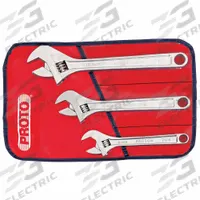 PROTO Adjustable Wrench Set: Alloy Steel, Satin, 1 1/2 in_1 3/16 in_1 13/32 in Jaw Capacity (MPN J795A). Key specifications — attr309359: Satin; attr309363: 8 in to 12 in; attr324924: PROTO; attr309365: Tool Roll; attr309358: Alloy Steel.