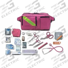 Trauma Kit: 80 Components, Nylon, Bag, Pink, Medication Included, Nylon (MPN 855). Key specifications — Brand: EMI; Adhesive Bandages Included: Adhesive Tape; Product Type: Trauma Kit; PPE and Disposal Equipment Included: (4) Nitrile Gloves; Oral and Inhalant Medicinals Included: (4) Ammonia Towelettes; Tools Included: EMS Shears; Topical Medicinals Included: (8) Antimicrobial Hand Wipes; Wound Dressings Included: Elastic Bandages.