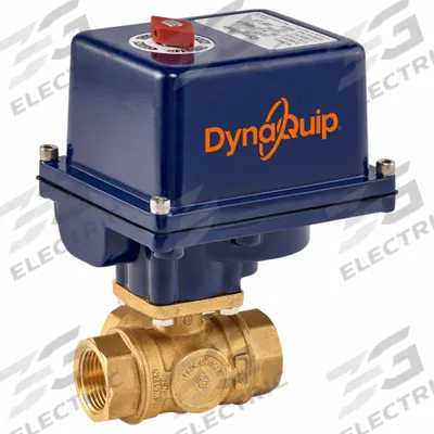 DYNAQUIP CONTROLS Electrically Actuated Three-Way Ball Valve: 1 1/4 in, Brass, 120V AC - L-Port Brass Electrically-Actuated Ball Valves