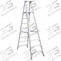 WERNER Platform Stepladder: 8 ft Ladder Size, Aluminum, 375 lb Load Capacity, 46 lb Wt (MPN P408). Key specifications — Brand: WERNER; Included Features: Guard Rail.