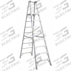 WERNER Platform Stepladder: 8 ft Ladder Size, Aluminum, 375 lb Load Capacity, 46 lb Wt (MPN P408). Key specifications — Brand: WERNER; Included Features: Guard Rail.
