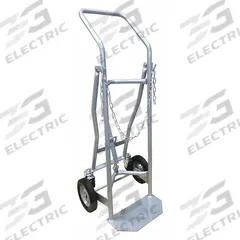 DAYTON Cylinder Hand Truck: 500 lb, Single, 14 in W x 7 in D Nose Plate, Flow-Back Handle (MPN 4ZJ16). Key specifications — Brand: DAYTON; Color: Silver; Securing Mechanism: Chain.