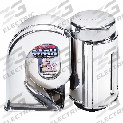 WOLO Air Horn: 12V DC, Low Tone, Air, Silver, Chrome Plated, 124 dB Sound Level - Max - Air-Powered Horns