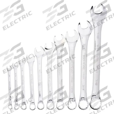 WESTWARD Combination Wrench Set: Alloy Steel, Chrome, 10 Tools - SAE 12-Point Combination Wrench Sets