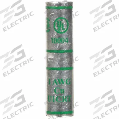 3M Open Barrel Splices: 1 AWG Wire Size, Green Code, 1.88 in, Copper Barrel - Crimped Butt Splice Compression Connectors