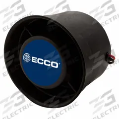 ECCO Vehicle Backup Alarm: Fixed, Tonal, 112 dB Max Sound Level, 12-36V DC, 112 dB Min Sound Level (MPN 450). Key specifications — Alarm Tone Type: Tonal; Mount Type: Grommet; Connector Type: 16 AWG Blunt Cut Wire; Brand: ECCO; SAE Type Rating: Type A; Operating Voltage: 12-36V DC.
