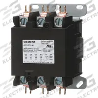 SIEMENS Definite Purpose Magnetic Contactor: 3 Poles, 24V AC, 90 A, Non-Reversing (MPN 42GE35AJ). Key specifications — Brand: SIEMENS; Coil Voltage: 24V AC; Contactor Style: HVACR Definite Purpose Contactor; Mounting Style: Surface; Terminal Connection Type: Screw Terminals; Maximum Voltage Rating: 600V AC; Series: 42 Series; Phase: Three.
