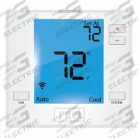 PRO1 IAQ Low Voltage WiFi Thermostat: Heat and Cool, White, B/C/G/O/RC/RH/W/Terminal Designations (MPN T701i). Key specifications — Application: Heat and Cool; Housing Color: White; Programming Capability: 7-Day; Terminal Designations: Y; Humidification Control: No; Brand: PRO1 IAQ; Control Type: Push Button; Fan Settings: Auto-On.