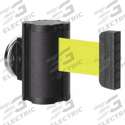 LAVI Retractable Belt Barrier: Magnet, 10 ft Belt Lg, Pattern, Yellow - Magnetic-Mount Retractable Belt Barriers