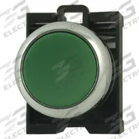 EATON Flush Push Button: Green, 22 mm Mounting Size, Metallic, Momentary (MPN M22M-D-G). Key specifications — Brand: EATON; Action: Momentary; Series: M22; Push Button Material Type: Metallic.