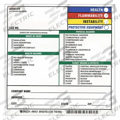 BRADY NFPA Label: 7 in Ht, 7 in Wd, Paper, Adhesive, 7 in x 7 in - Safety