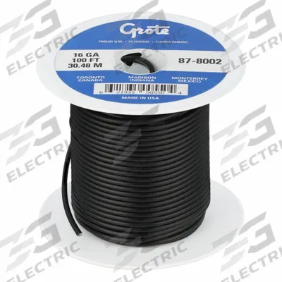 GROTE Primary Automotive Wire: GPT, 100 ft, 1 Conductor, 16 AWG, Black, 60 V Volt - PVC-Insulated General Purpose Primary Wires