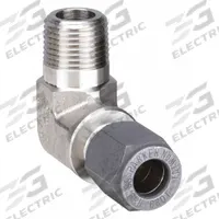 PARKER Compression Fitting Elbow: 1/4 in OD x 1/4 in Pipe size, 1/4-18 Thread Size, Stainless Steel (MPN 4-4 CBU-SS). Key specifications — Series: Ferulok; Brand: PARKER.