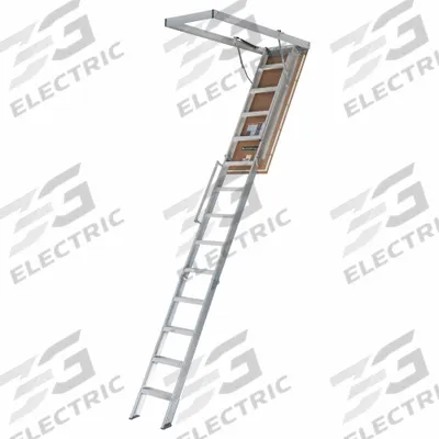LOUISVILLE LADDER Attic Ladder: Aluminum, Gas Piston, 12 ft Compatible Ceiling Ht - Max - Aluminum Attic Ladders