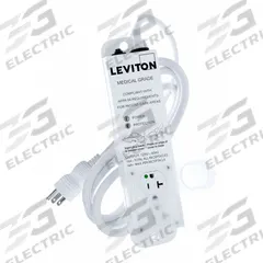 LEVITON Outlet Strip: 2 Outlets, 7 ft Cord Lg, 644 J Rated Energy, 20 A Current, White, 5-20P, 5-20R (MPN 5302M-2S7). Key specifications — Brand: LEVITON; Mounting Style: Screw.