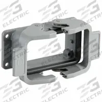 HARTING Rectangular Connector Housing: Size 10 B, Bulkhead Mount, Gray, Aluminum Die-Cast, IP65 (MPN 09300100301). Key specifications — IP Rating: IP65; Size Designation: 10 B; Seal Material: NBR; Locking Type: Dual Lever; Brand: HARTING; Primary Material: Aluminum; Operating Temperature Range: -40 to 125 Degrees C.