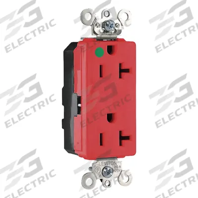 LEVITON Receptacle: Hospital Grade, Decorator Duplex, 5-20R, Red, 125V AC, 20 A - General Purpose Receptacles