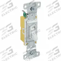 BRYANT Wall Switch: Toggle Switch, Single Pole, Maintained, White, 120V AC, 15 A (MPN RS115W). Key specifications — Illuminated: No.