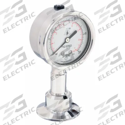 WINTERS Pressure Gauge: 0 psi to 100 psi, 2 1/2 in Dial, 1 1/2 in Tri-Clamp, Bottom - Dial 3-A Certified Sanitary Pressure Gauges