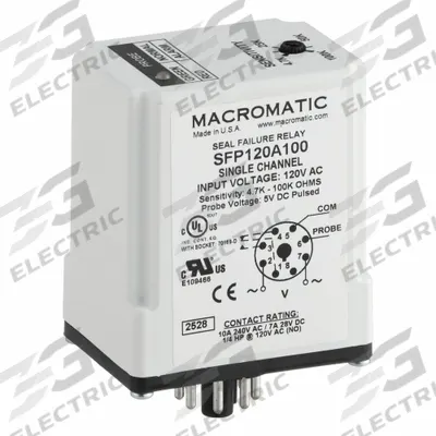 MACROMATIC Pump Seal Failure Relay: Socket Mounted, 10 A Current Rating, 120V AC - Socket-Mounted Relays