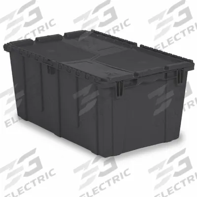 ORBIS Attached Lid Tote: 18 gal, 26 7/8 in x 17 in x 12 1/8 in, Black Body, Black Lid - Colored Attached-Lid Totes with Two-Piece Lids