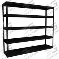 HALLOWELL Boltless Shelving: Standalone, Extra-Heavy-Duty, 96 in x 24 in, 84 in Overall Ht, Steel (MPN HCR962484-5ME). Key specifications — Finish: Powder Coated; Maximum Post Load Capacity: 6,000 lb with Beams Evenly Spaced at 21 in; Decking Material: Steel; Color: Black; Beam Profile: Angle; Brand: HALLOWELL; Side Panel: Open.
