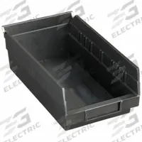 QUANTUM STORAGE SYSTEMS Shelf Bin: 11 5/8 in Overall Lg, 6 5/8 in x 4 in, Black, Nesting Capable (MPN QSB102CO). Key specifications — attr1179622: QUANTUM STORAGE SYSTEMS; attr1179611: 0%; attr1179616: QSB102CO; attr1179624: Dividers Not Included; attr1249172: Electrostatic Discharge Conductive.