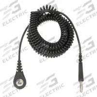 DESCO ESD Grounding Cord: Banana Plug/Date Coded/Relaxed Retraction Coil Cord, 12 ft Cord Lg, Snap (MPN 09680). Key specifications — Cord Shape: Coiled; Plug Connection: Straight Banana Plug; Brand: DESCO.