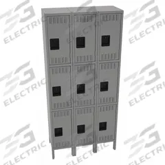 TENNSCO Wardrobe Locker: 36 in x 12 in x 78 in, Louvered, 3 Tiers, 3 Units Wide, Padlock Hasp, Steel (MPN TTS-121224-3MG). Key specifications — Brand: TENNSCO; Locker Color: Medium Gray; Door Type: Louvered; Locker Material: Steel; Assembled: Assembled; Number Plate Included: Yes.