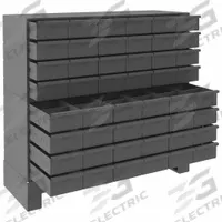DURHAM MFG Drawer Bin Cabinet: 34 in x 12 1/4 in x 33 3/4 in, 48 Drawers, Stackable, Steel, Gray (MPN 017-95). Key specifications — Cabinet Material: Steel; Includes Dividers: Yes; Cabinet Finish: Powder Coated; Drawer Color: Gray; Cabinet Style: Drawer; Assembled: Assembled; Drawer Inside WxDxH: (48) 5-7/16 in x 11-7/8 in x 3-3/16 in; Cabinet Color: Gray.