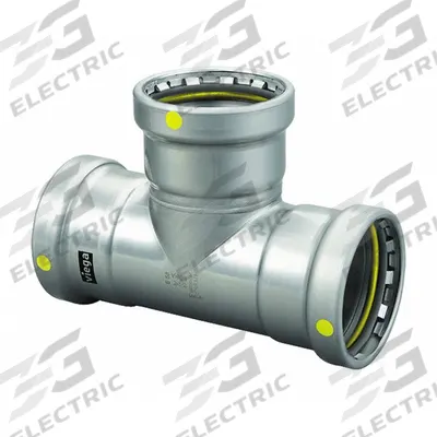 VIEGA MEGAPRESS Crimp Tee Fitting: 2 1/2 in Pipe x 2 1/2 in Pipe x 1 1/4 in Pipe Size - Gas Steel Press Pipe Fittings