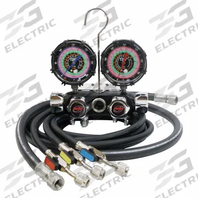 BLACKMAX Manifold Gauge Set: 4 Valves, 3 Hoses, Series BlackMax - Analog Manifold Gauge Kits