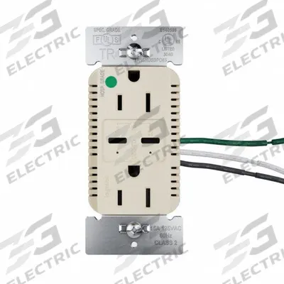 LEGRAND Receptacle: Duplex, 5-15R, 2 USB Ports, USB Type C, Ivory, 125V AC - Hospital-Grade Receptacles with USB Chargers