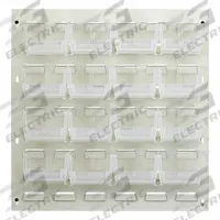 QUANTUM STORAGE SYSTEMS Louvered Panel: 20 in x 18 in x 1/4 in, 1 Sides, 16 Bins, White (MPN QLP-1819HC-220-16CL). Key specifications — Bin Style: Hang and Stack; Color: White; Bin Color: Clear; Finish: Powder Coated; Brand: QUANTUM STORAGE SYSTEMS.