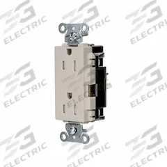 HUBBELL Receptacle: Decorator Duplex, 5-15, Light Almond, 125V AC, 15 A, 2 Pole / 3 Wire (MPN HBL2152STLATR)
