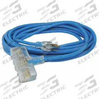 SOUTHWIRE Extension Cord: Outdoor Use, 50 ft Lg, 3 Outlets, 5-15P, 12/3, SJTW, Blue, T-Shape (MPN 41688806). Key specifications — Brand: SOUTHWIRE; Temperature Rating: -58° to 140°F; NEMA Plug Configuration: 5-15P.
