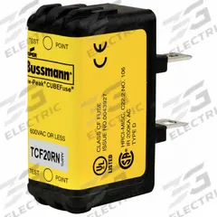 BUSSMANN Fuse: Class CF, TCF Series, Time-Delay, 20 A, 600 V AC, 300 V DC, Non-Indicating (MPN TCF20RN). Key specifications — Brand: BUSSMANN; Series: TCF.