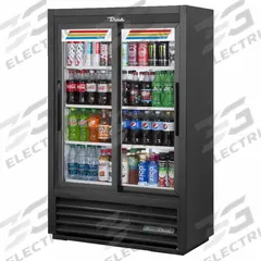 TRUE REFRIGERATION Refrigerated Merchandiser: 56 in x 36 in x 18 in, Black, Sliding, 4 Shelves (MPN GDM-33SSL-56-HC-LD). Key specifications — attr1277723: TRUE REFRIGERATION; attr1277683: R-290; attr1277688: Sliding; attr1277691: No; attr1277694: Black; attr1280729: GDM.